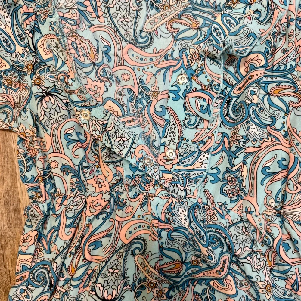 Paisley Tiered Peasant Maxi Dress Turquoise‎ Peach Ruffle V-Neck Whimsigoth Boho